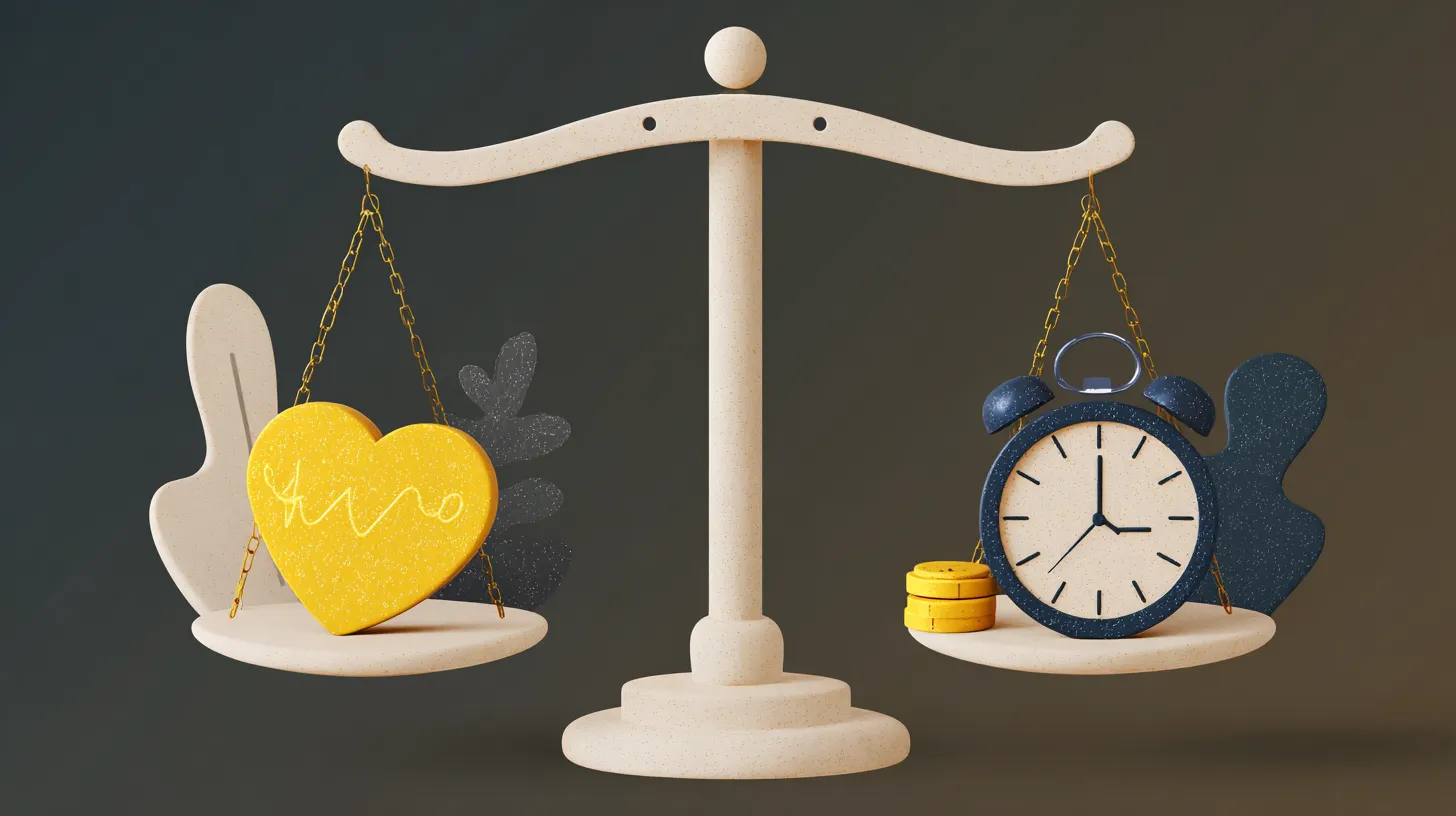 Professional balancing work and life priorities on a scale