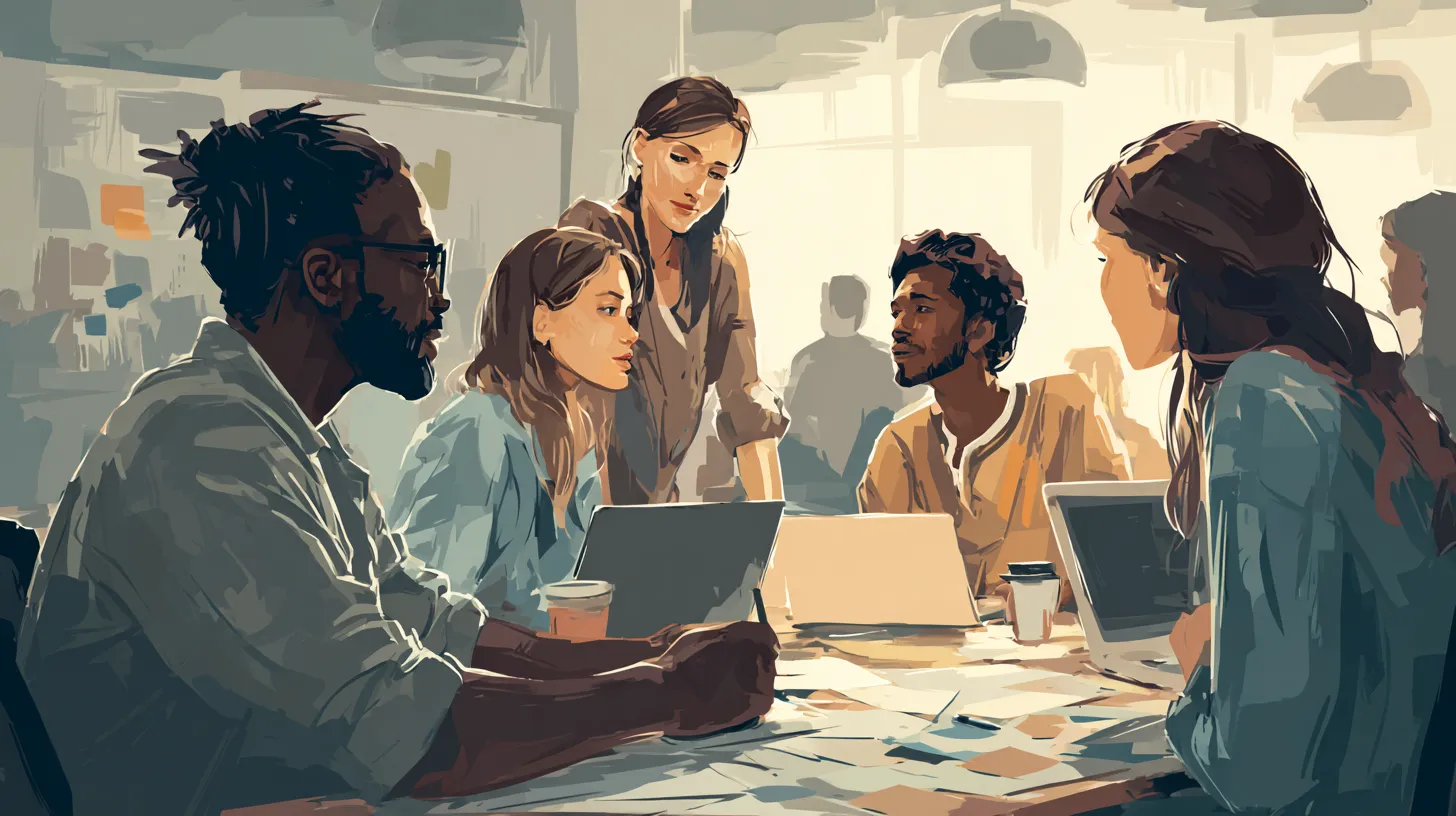 A diverse team collaborating in a modern U.S. office setting