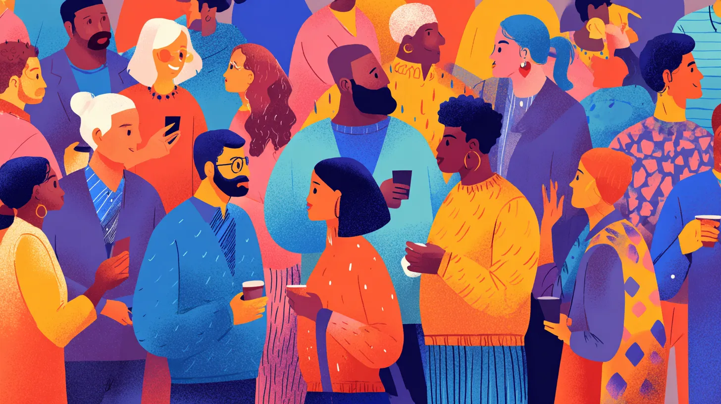 A diverse group of professionals networking at a community event