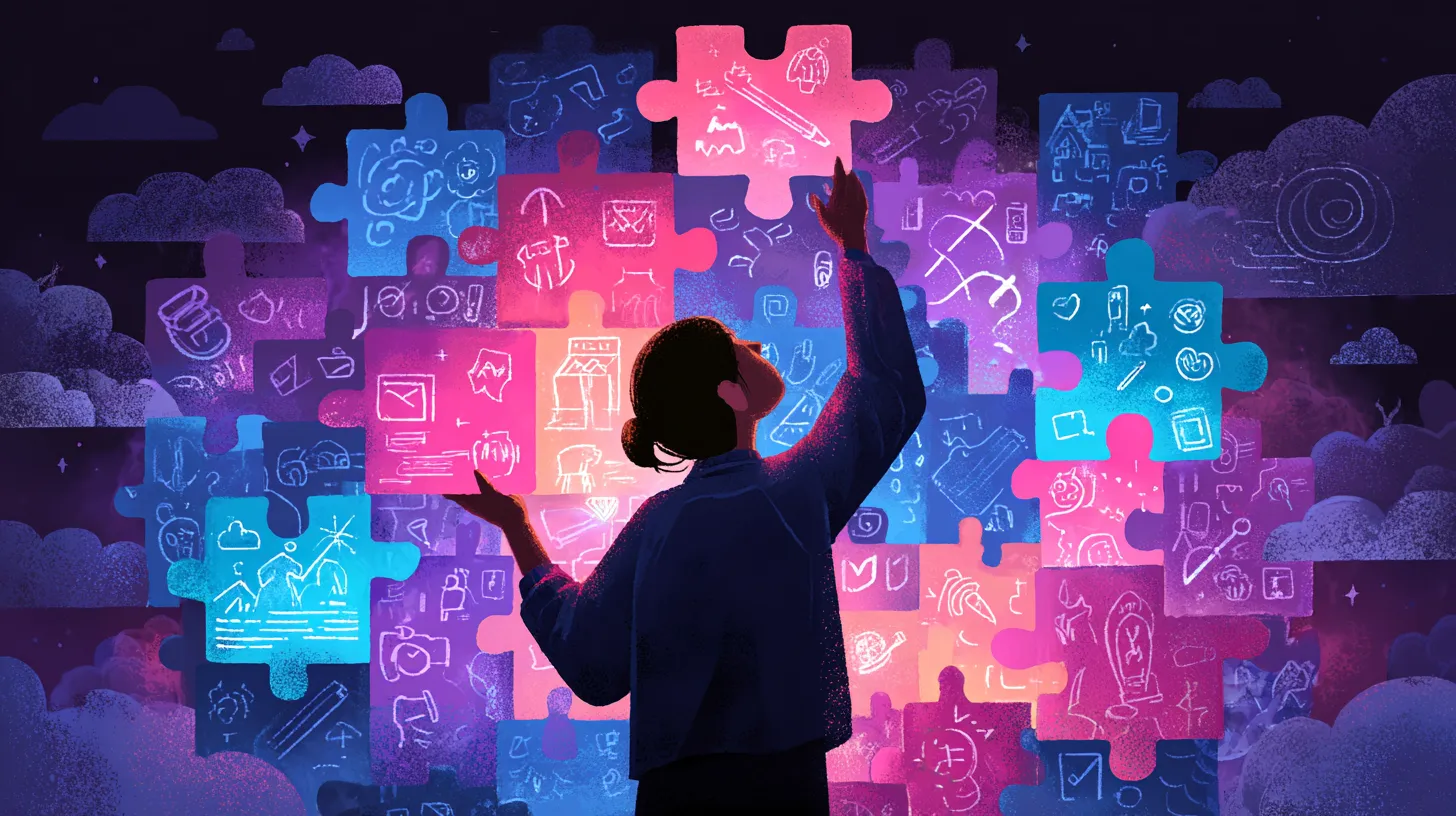 Professional breaking through barriers and assembling puzzle pieces of a new career