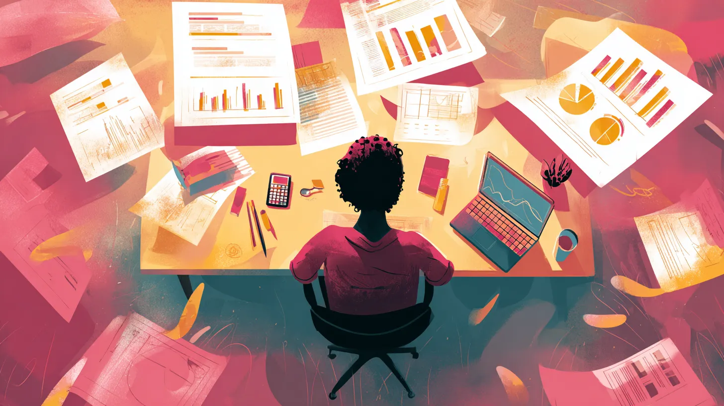 Person reviewing finances with credit cards and graphs on a table