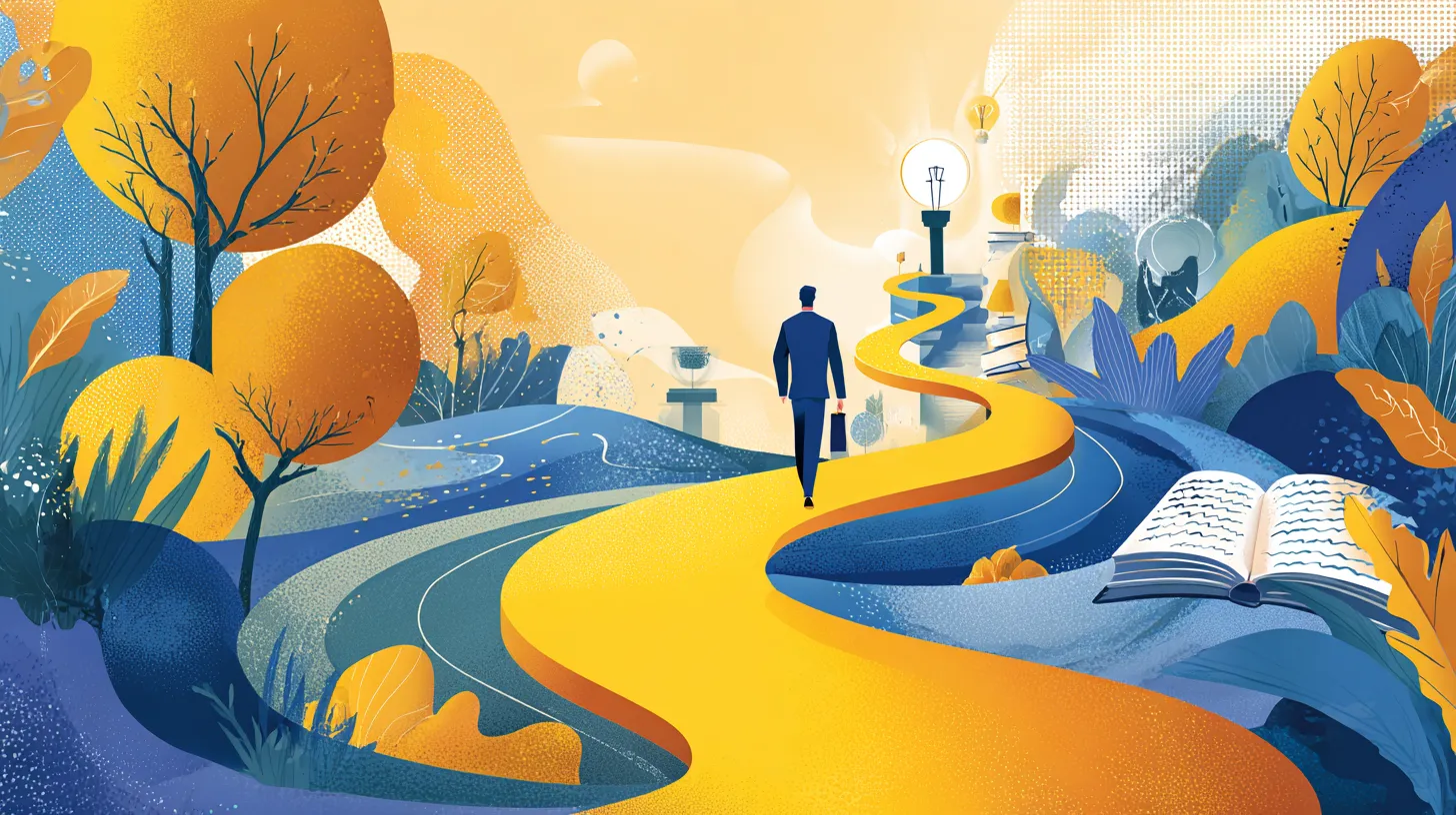 Professional climbing a golden career path to a new career destination