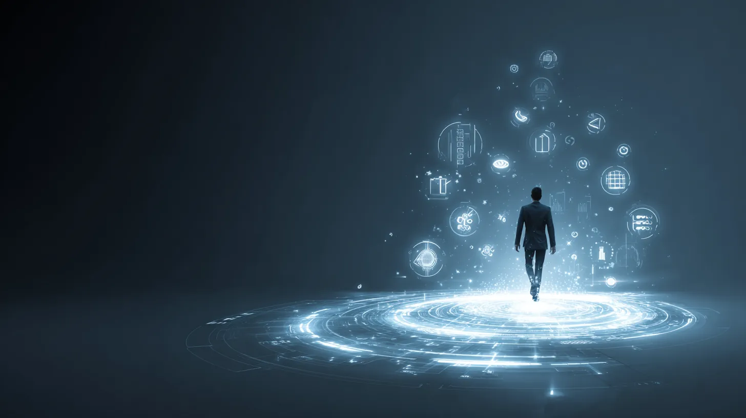 Professional climbing upward on a path of skills and AI symbols