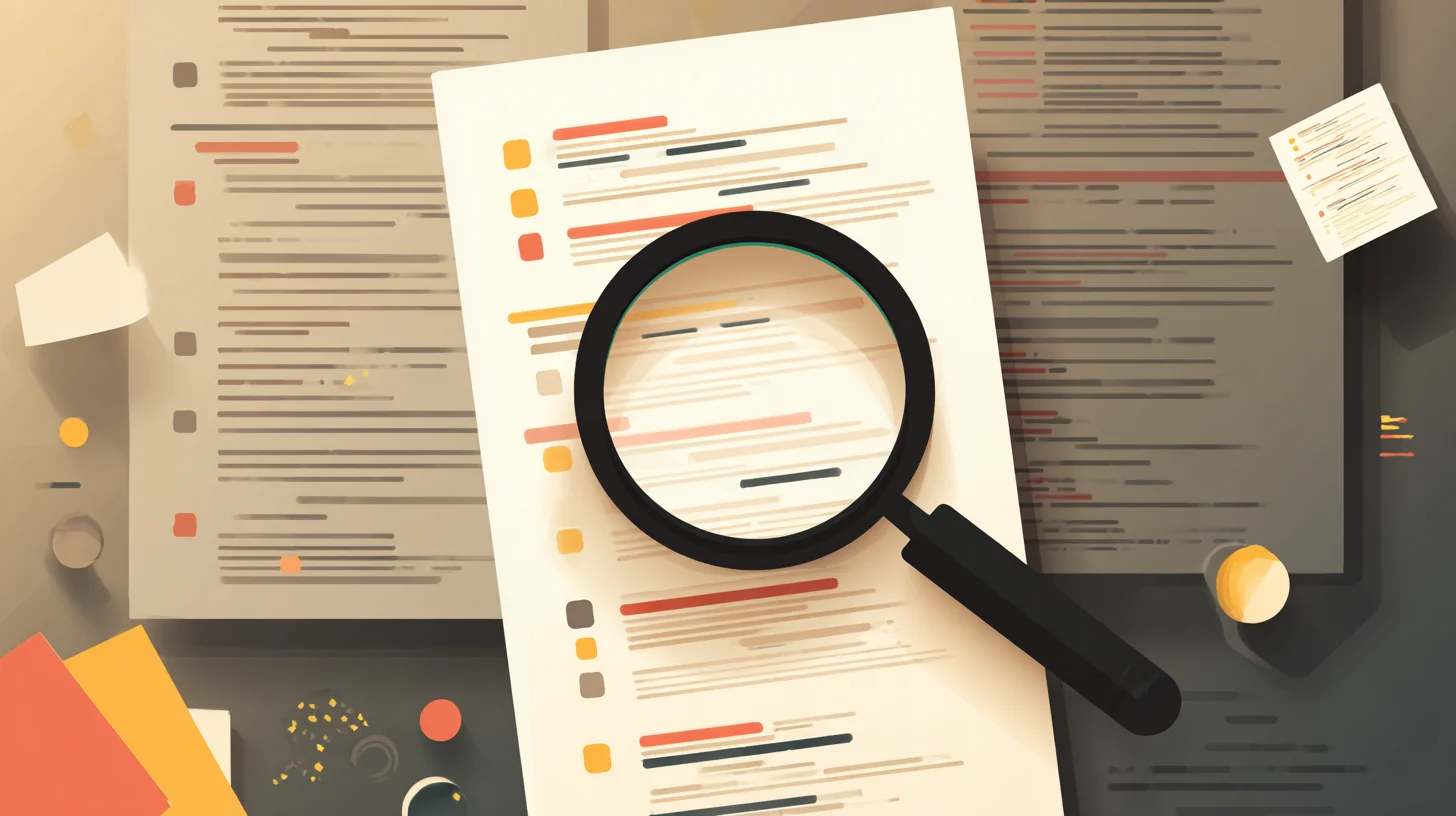 Highlighted keywords on a resume with a magnifying glass